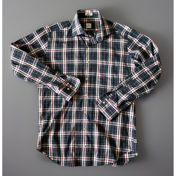 Peter Millar Other - Peter Millar Long Sleeve Button Down Shirt Blue Pink Plaid Pocket Medium JBHS